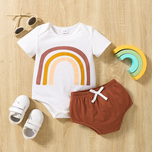 Round Neck Rainbow Shape Bodysuit and Shorts Set-VMA Specialties Boutique