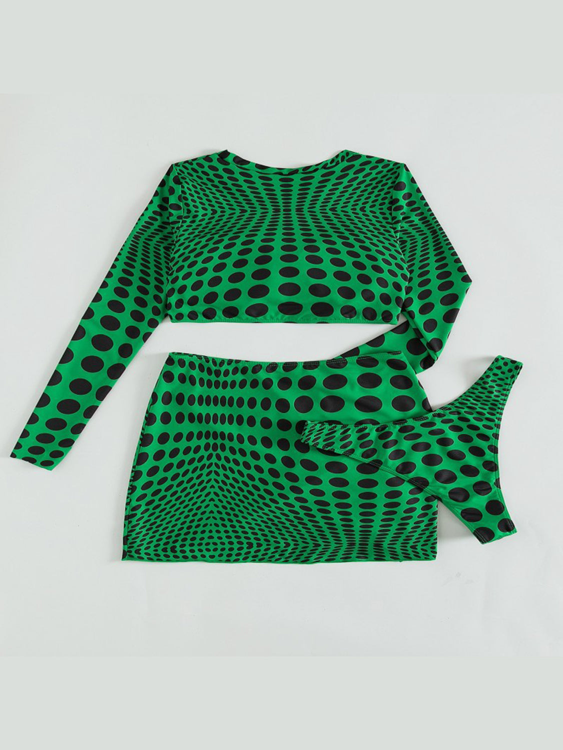 Polka Dot Long Sleeve Three-Piece Swim Set-VMA Specialties Boutique