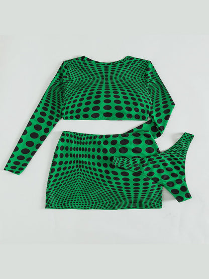 Polka Dot Long Sleeve Three-Piece Swim Set-VMA Specialties Boutique