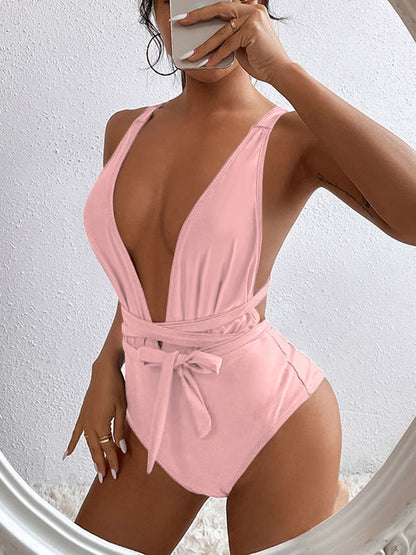 Tied Crisscross Wide Strap One-Piece Swimwear-VMA Specialties Boutique