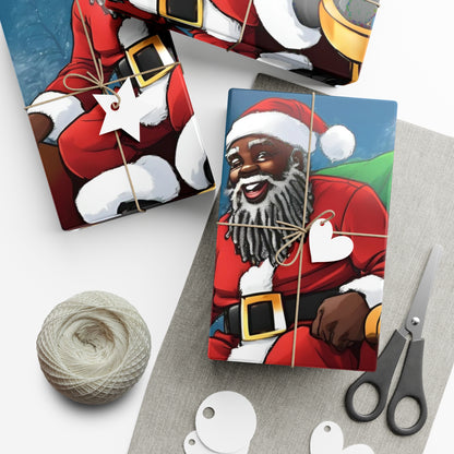 Gift Wrap-African American Inspired Santa on Sleigh