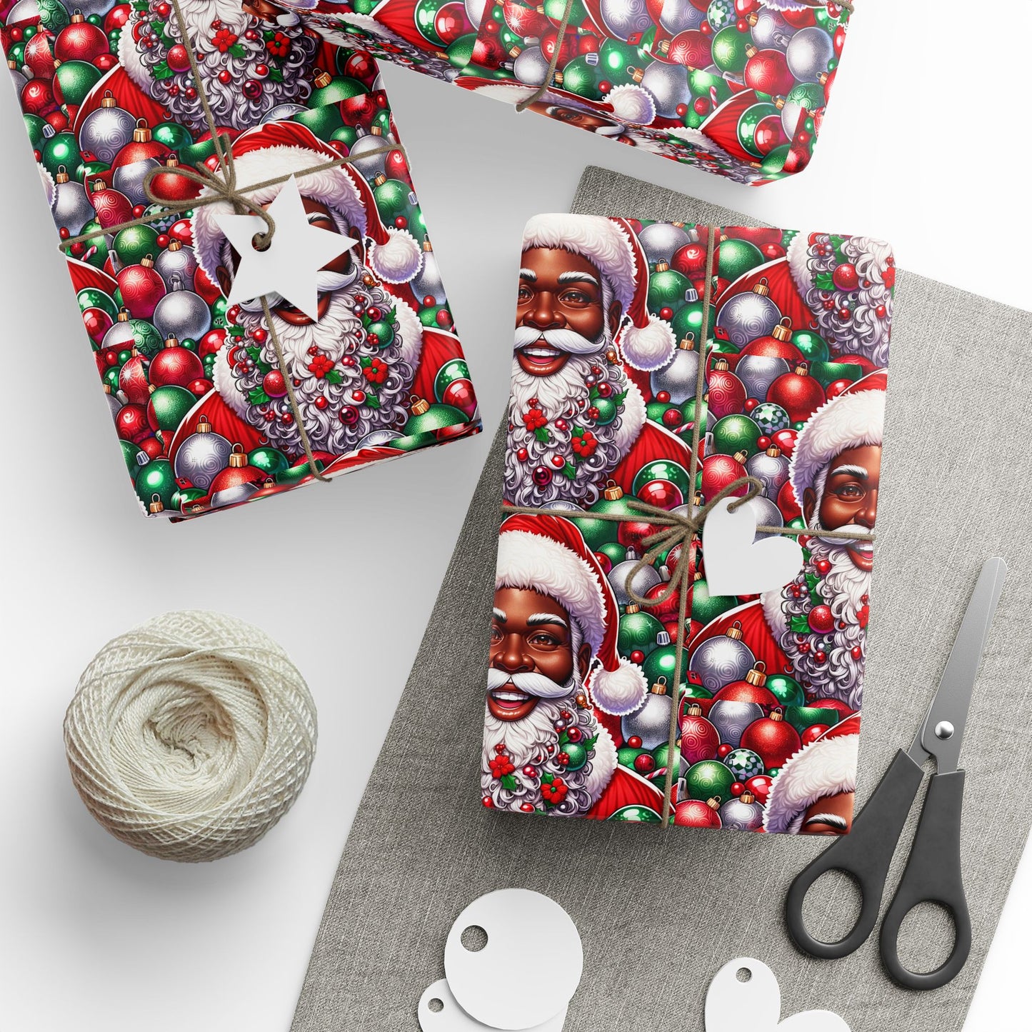 Christmas Cheer Wrapping Papers, Festive African American Santa Gift Wrap, Holiday Ornaments, Rosy Cheeks, Nose, Xmas Spirit Decor, Party