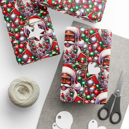 Christmas Cheer Wrapping Papers, Festive African American Santa Gift Wrap, Holiday Ornaments, Rosy Cheeks, Nose, Xmas Spirit Decor, Party