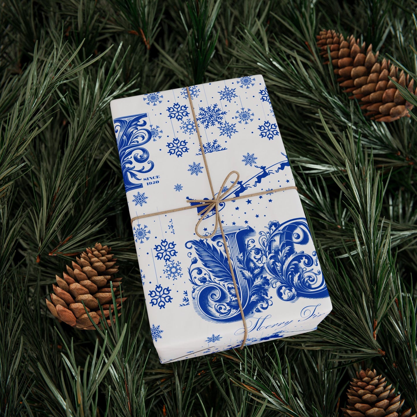 Wrapping Paper, Joy Since 1920 Zeta Inspired Christmas Gift Wrap, Royal Blue and White, Have a Merry Finer Christmas, Holiday