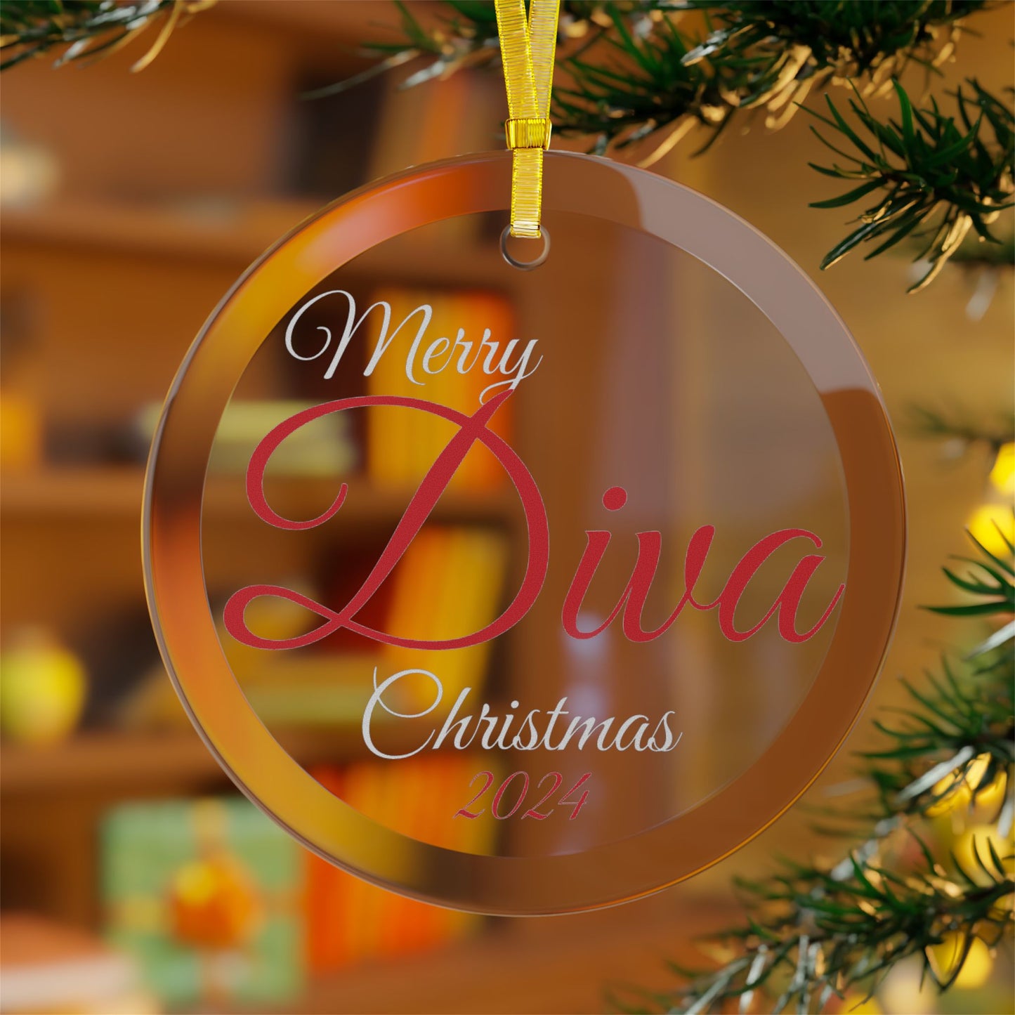 Copy of Glass Ornaments Merry Diva Christmas 2024 Red and White Sorority Inspired Ornament