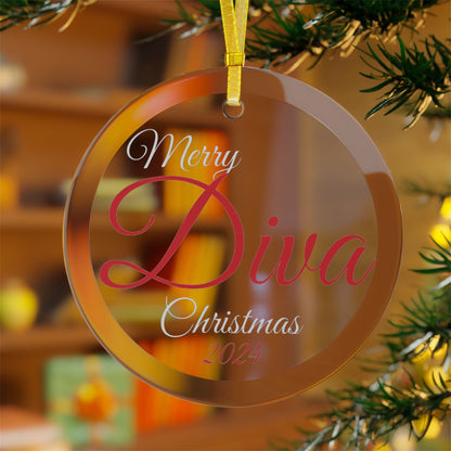 Copy of Glass Ornaments Merry Diva Christmas 2024 Red and White Sorority Inspired Ornament