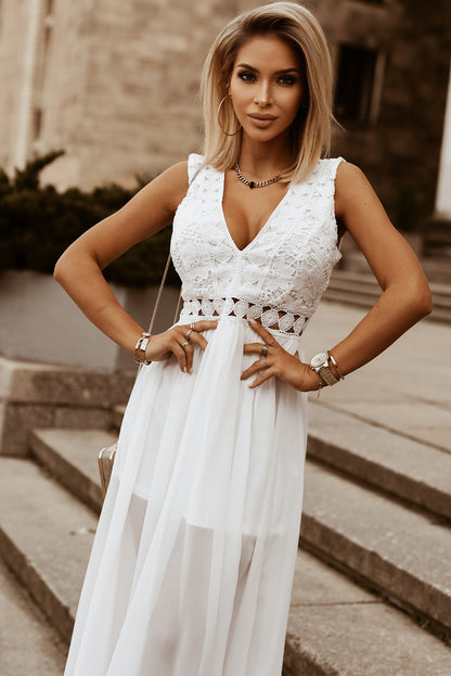 Slit Lace Detail V-Neck Dress-VMA Specialties Boutique