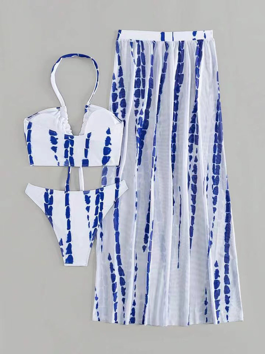 Printed Halter Neck Three-Piece Swim Set-VMA Specialties Boutique