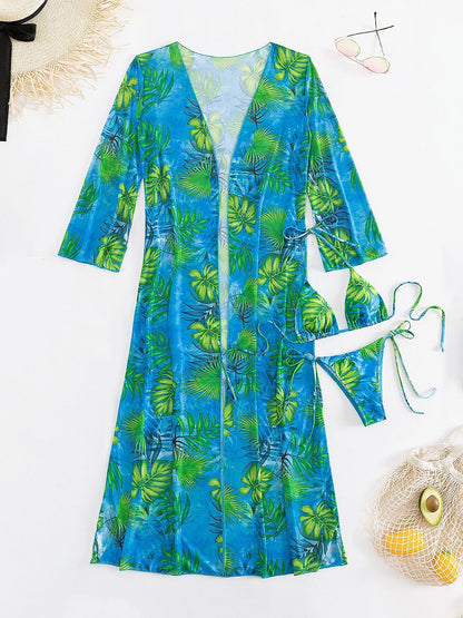 Printed Halter Neck Three-Piece Swim Set-VMA Specialties Boutique