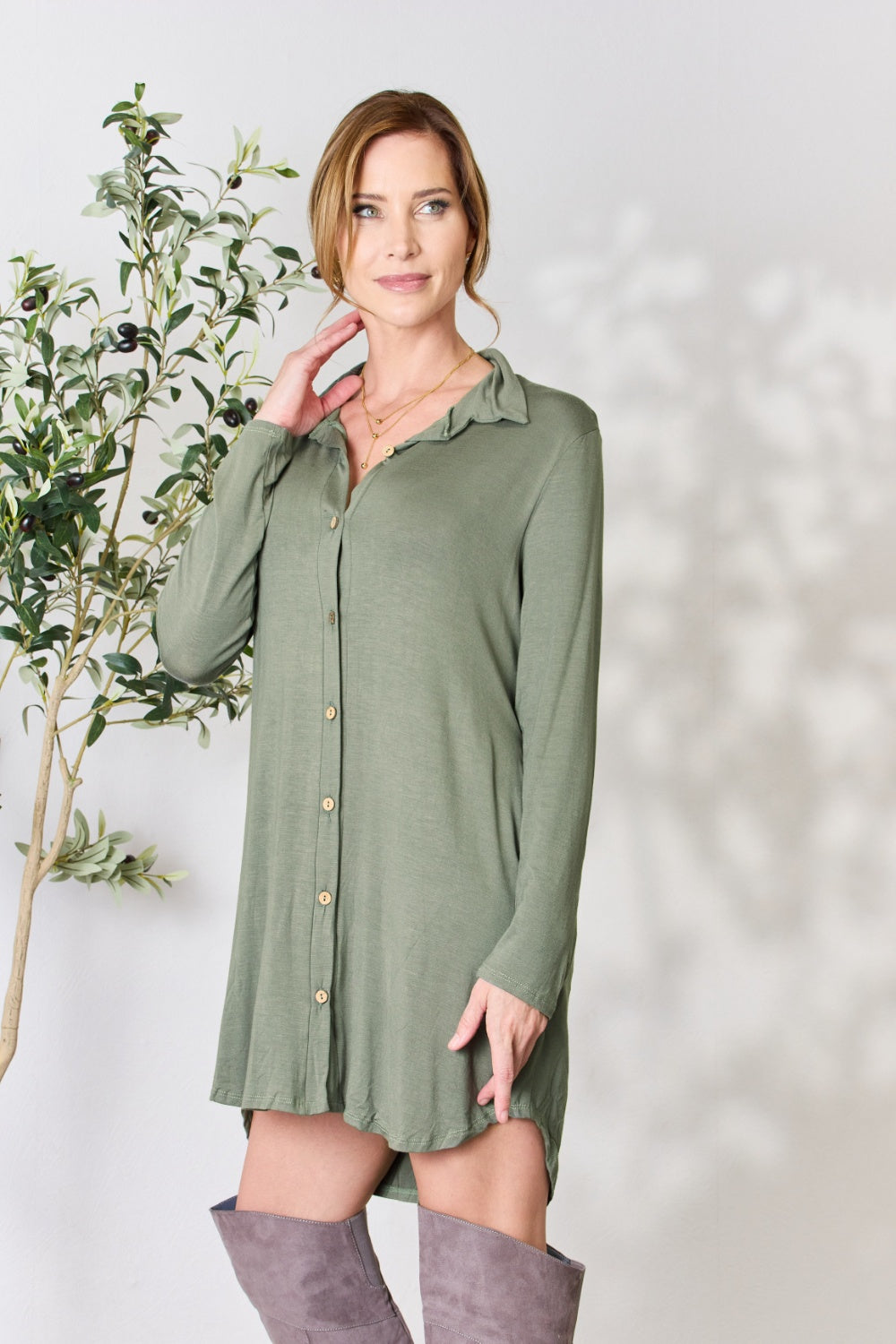 Celeste Full Size Button Down Shirt Dress-VMA