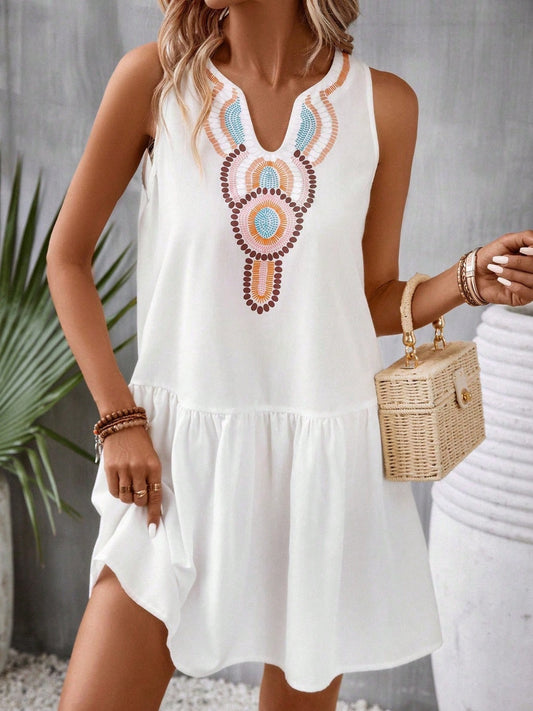 Printed Sleeveless Mini Dress-VMA Specialties Boutique