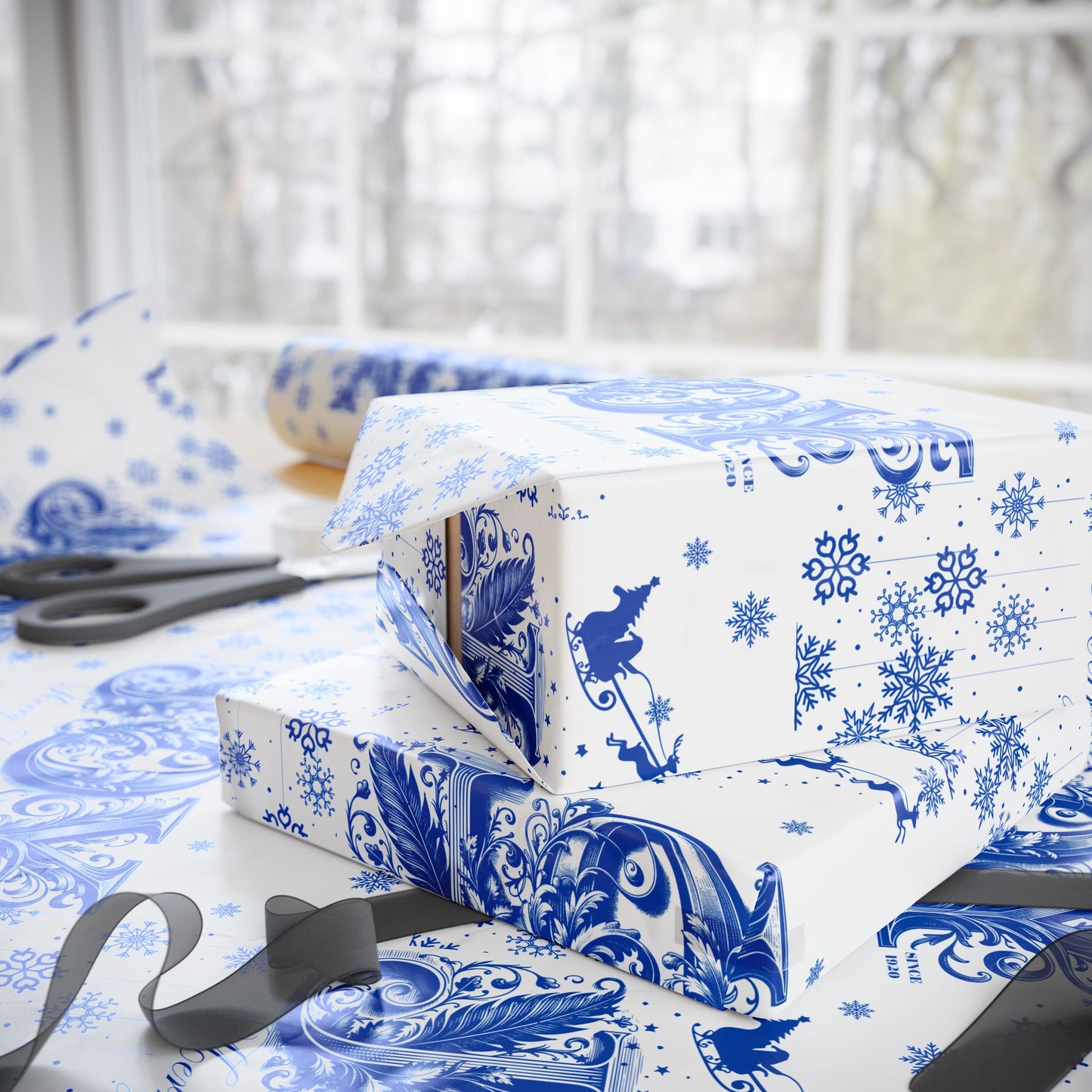 Wrapping Paper, Joy Since 1920 Zeta Inspired Christmas Gift Wrap, Royal Blue and White, Have a Merry Finer Christmas, Holiday