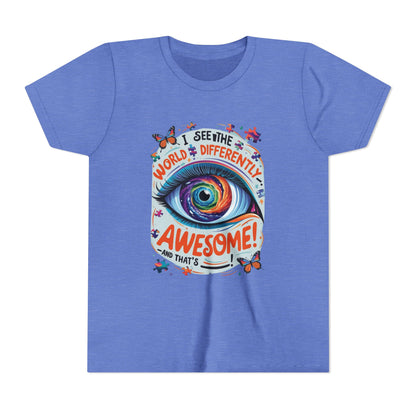 Autism Awareness Youth Tee, Eye Galaxy, Puzzle Pieces, Butterflies, Neurodiversity Shirt, Unique Perspective Clothing