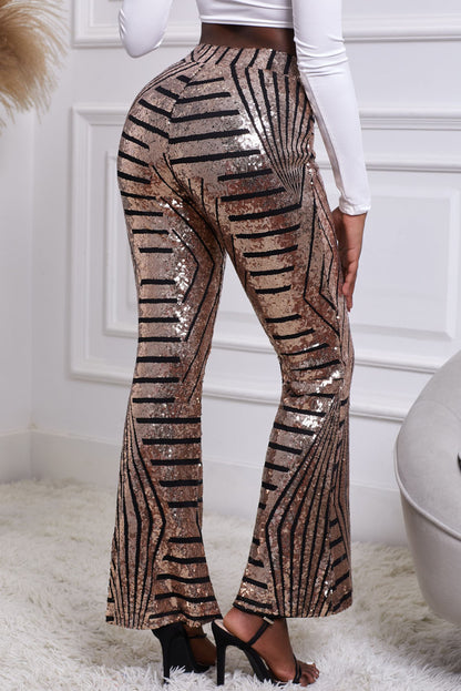 Sequin Striped High Waist Bootcut Pants-VMA Specialties Boutique