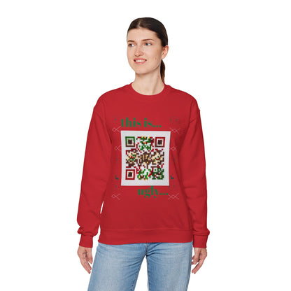 Ugly Christmas Sweater Sweatshirt with QR Code, Festive Holiday Jumper, Red Winter Pullover, Unisex Xmas Top, Knit Pattern Ugly Jumper,