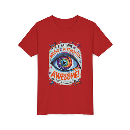 Autism Awareness Youth Tee, Eye Galaxy, Puzzle Pieces, Butterflies, Neurodiversity Shirt, Unique Perspective Clothing