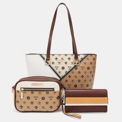 Nicole Lee USA 3-Piece Color Block Handbag Set-Tan