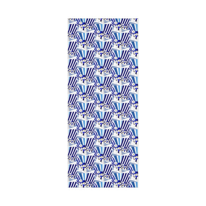 Wrapping Paper, Festive Snowman Holiday Gift Wrap, Winter Blue White Stripes, Christmas , Rustic Pine Branches, Cheerful