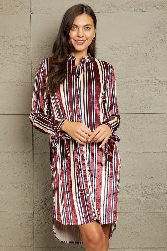 e.Luna Stripe Velvet Dress with Pockets-VMA Specialties Boutique