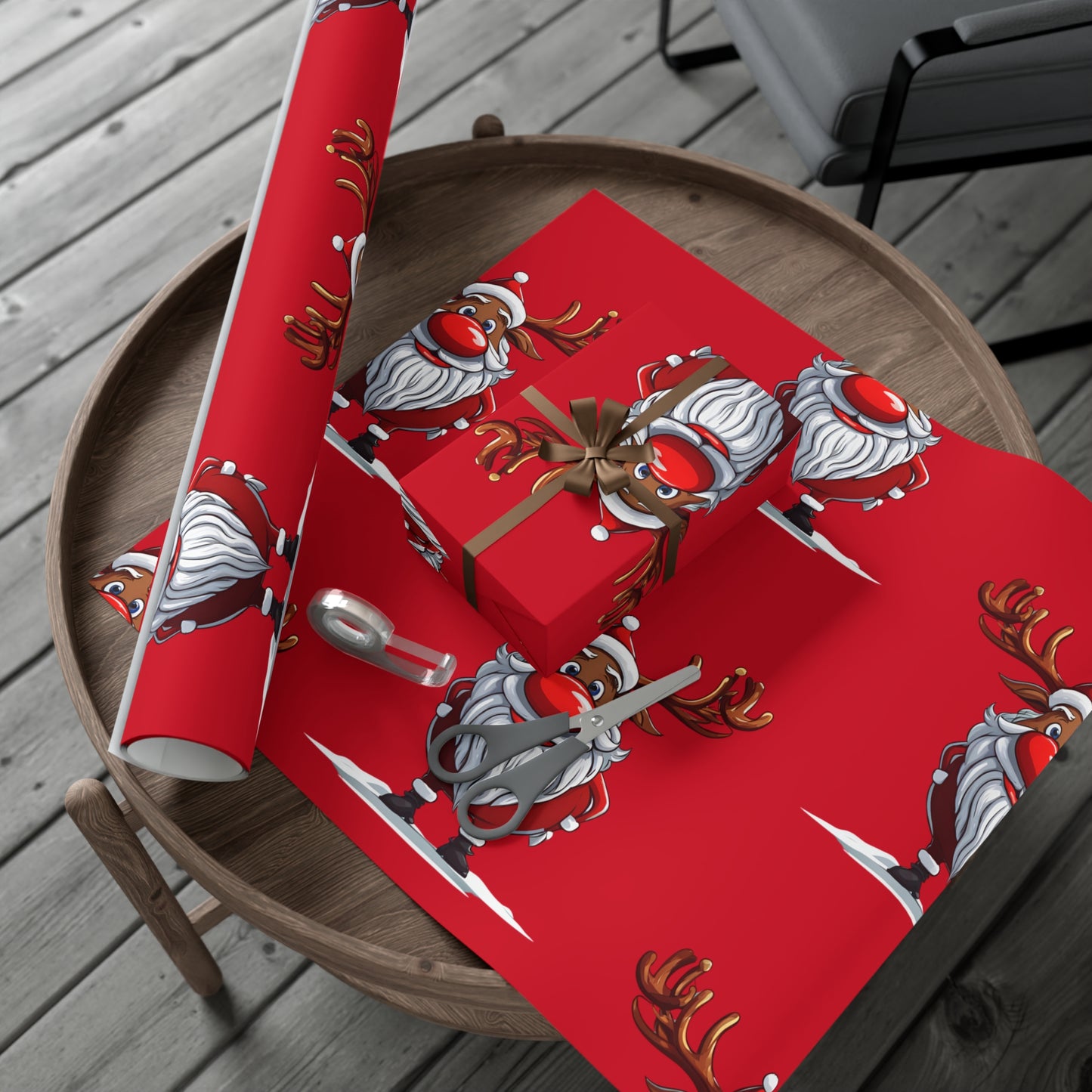 Wrapping Papers - Cheerful Cartoon Reindeer Holiday Gift Wrap, Santa Reindeer Patterned Gift Wrap, Playful