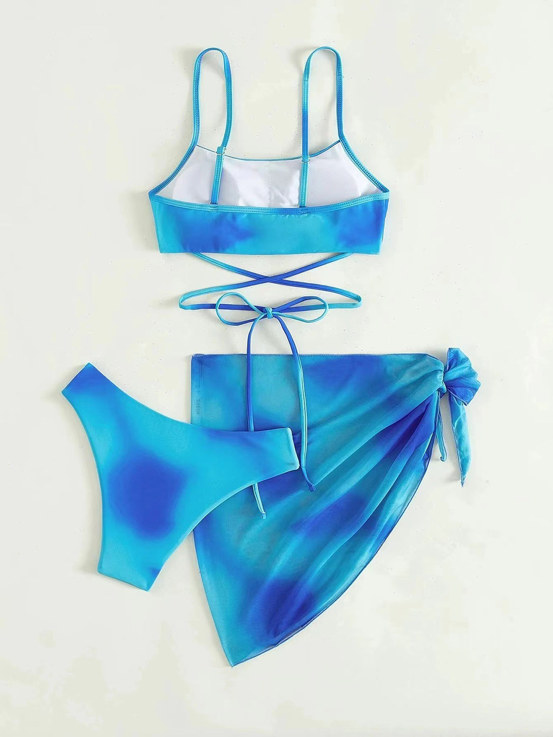 Tied Gradient Spaghetti Strap Three-Piece Swim Set-VMA Specialties Boutique
