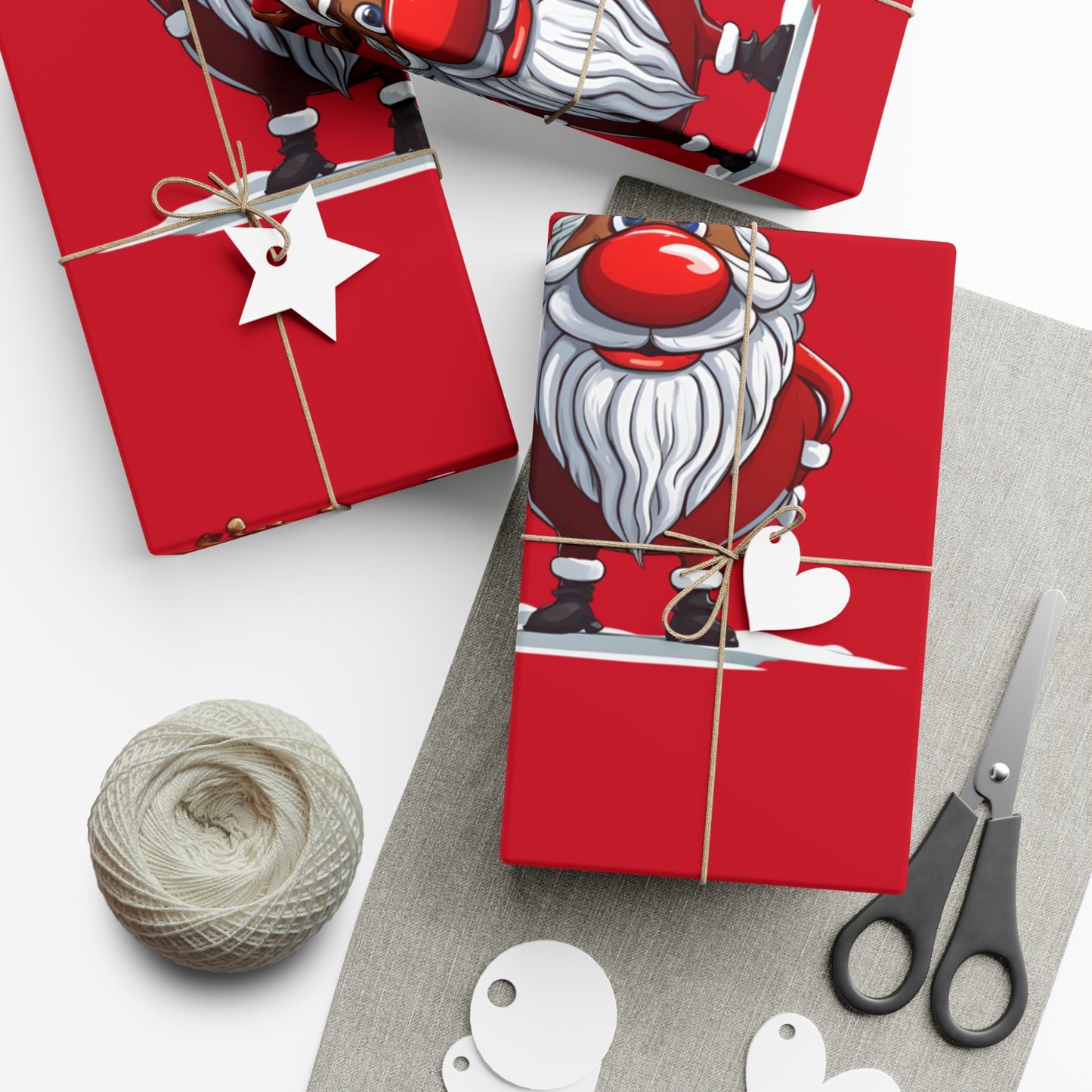 Wrapping Papers - Cheerful Cartoon Reindeer Holiday Gift Wrap, Santa Reindeer Patterned Gift Wrap, Playful