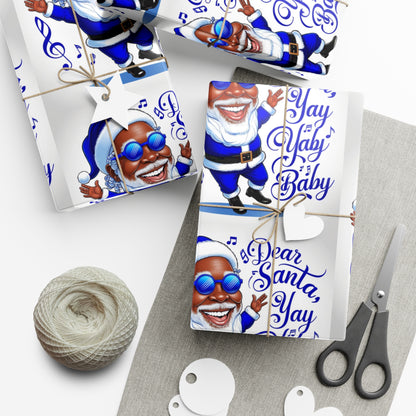 Gift Wrap Papers - Dear Santa African American Santa Yay baby Royal blue and white