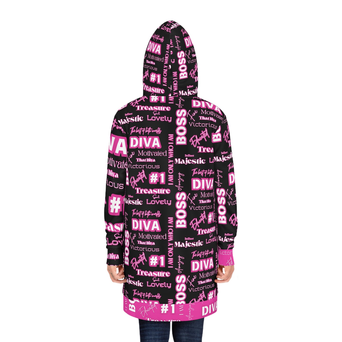 Hoodie Dress Diva Positive Affirmations Hot Pink and Black Statement Women's
