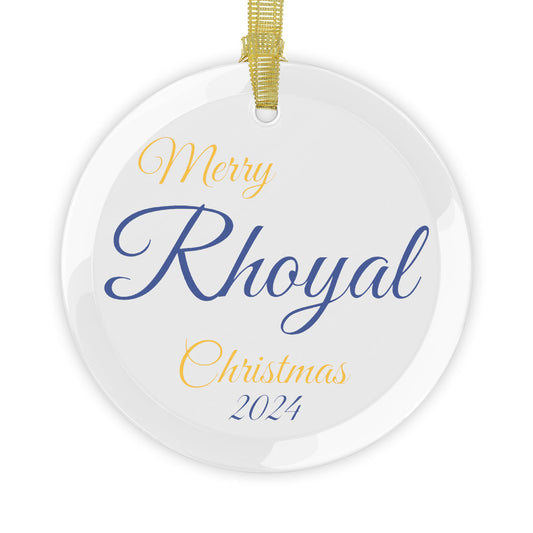 Glass Ornaments Merry Rhoyal Christmas 2024 Royal Blue and Yellow Sorority Inspired Ornament