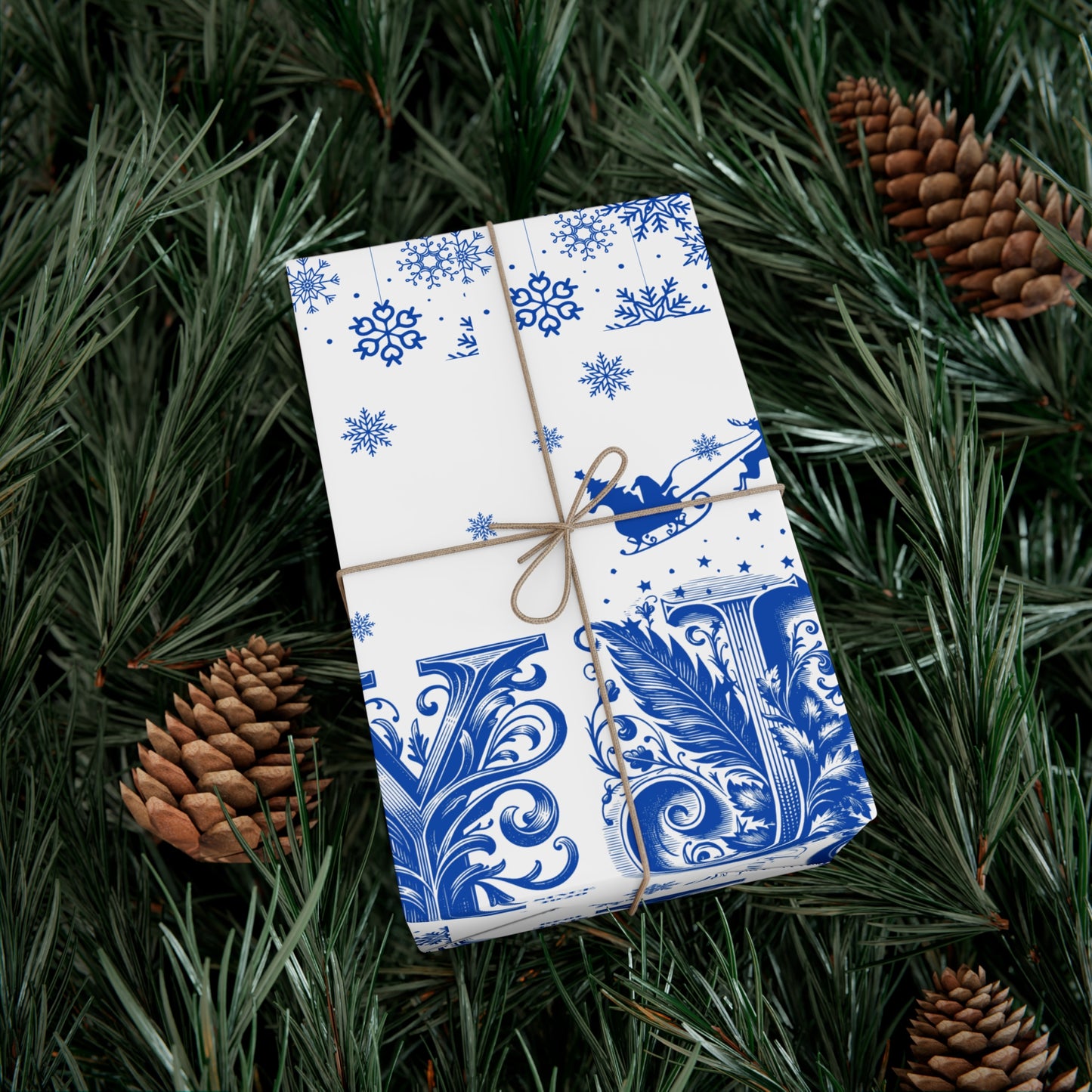 Wrapping Paper, Joy Since 1920 Zeta Inspired Christmas Gift Wrap, Royal Blue and White, Have a Merry Finer Christmas, Holiday