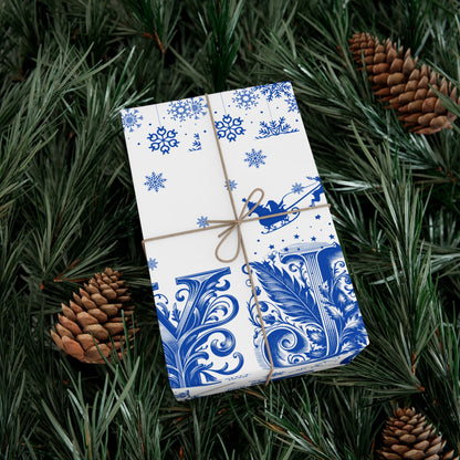 Wrapping Paper, Joy Since 1920 Zeta Inspired Christmas Gift Wrap, Royal Blue and White, Have a Merry Finer Christmas, Holiday