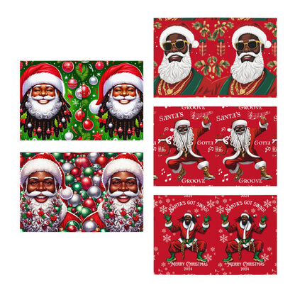 Greeting Card Pack, African American Santa Holiday Cards - Festive Joy, Blank Inside, Set of 5, Culturally Inspired, Vibrant