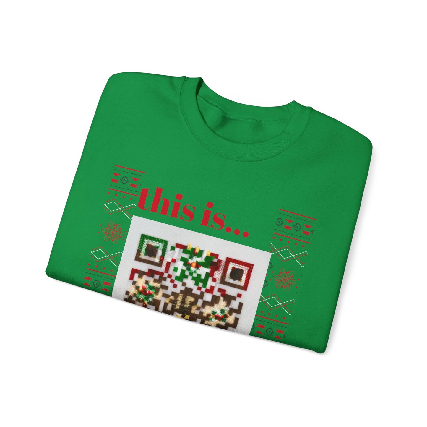 Ugly Christmas Sweater Sweatshirt with QR Code, Festive Holiday Jumper, Red Winter Pullover, Unisex Xmas Top, Knit Pattern Ugly Jumper,