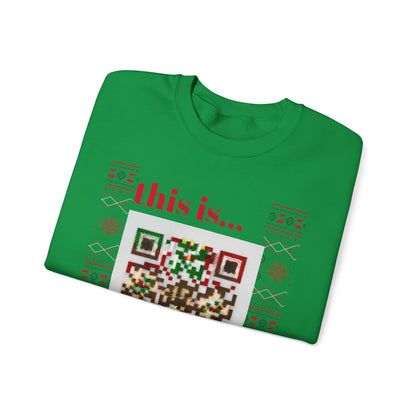 Ugly Christmas Sweater Sweatshirt with QR Code, Festive Holiday Jumper, Red Winter Pullover, Unisex Xmas Top, Knit Pattern Ugly Jumper,