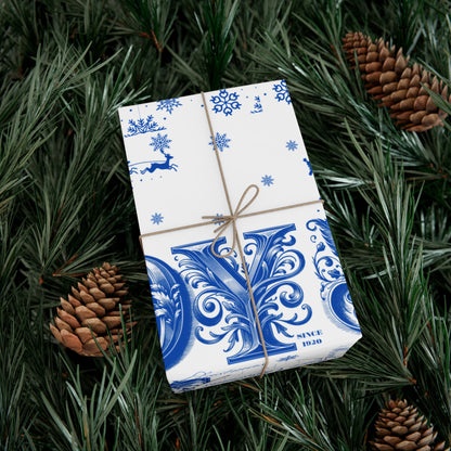 Wrapping Paper, Joy Since 1920 Zeta Inspired Christmas Gift Wrap, Royal Blue and White, Have a Merry Finer Christmas, Holiday
