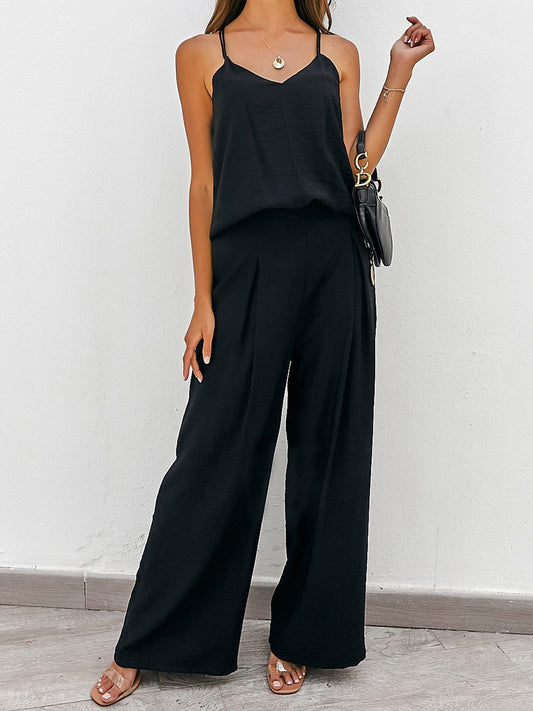 Spaghetti Strap Cami and Wide Leg Pants Set-VMA Specialties Boutique