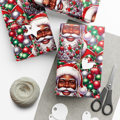 Christmas Cheer Wrapping Papers, Festive African American Santa Gift Wrap, HoliRosy Cheeks, Nose, Xmas Spirit Decor, P