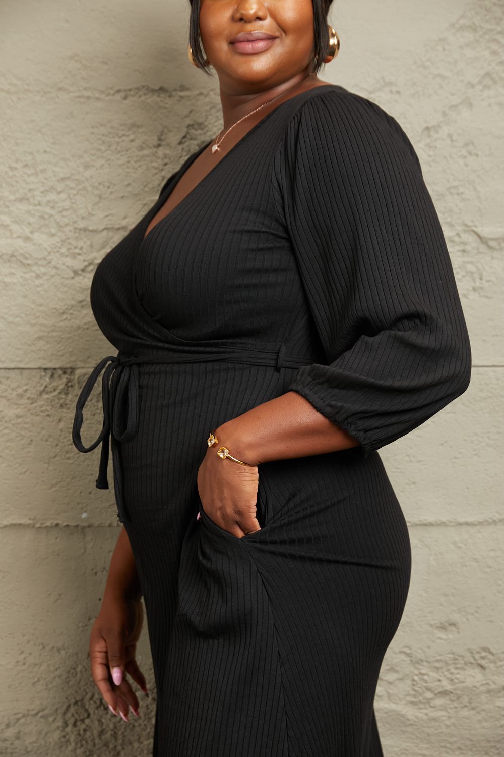 Culture Code Full Size Surplice Flare Ruching Dress-VMA Specialties Boutique