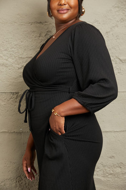 Culture Code Full Size Surplice Flare Ruching Dress-VMA Specialties Boutique