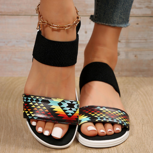 PU Leather Open Toe Low Heel Sandals-VMA Specialties Boutique