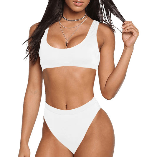 All White Bikini Sport Top & High-Waisted Bikini Swimsuit