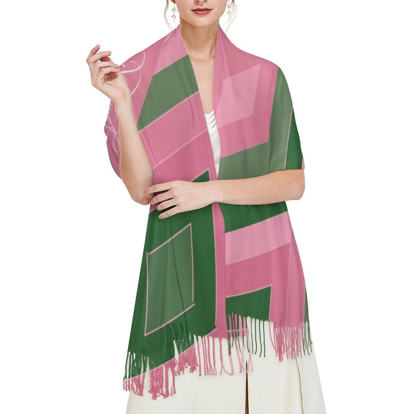 Emerald Stripe Tassel Scarf