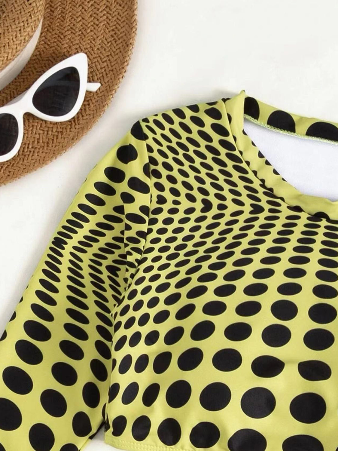 Polka Dot Long Sleeve Three-Piece Swim Set-VMA Specialties Boutique