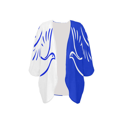 Women's Kimono Chiffon Cover Up- Royal Blue and White