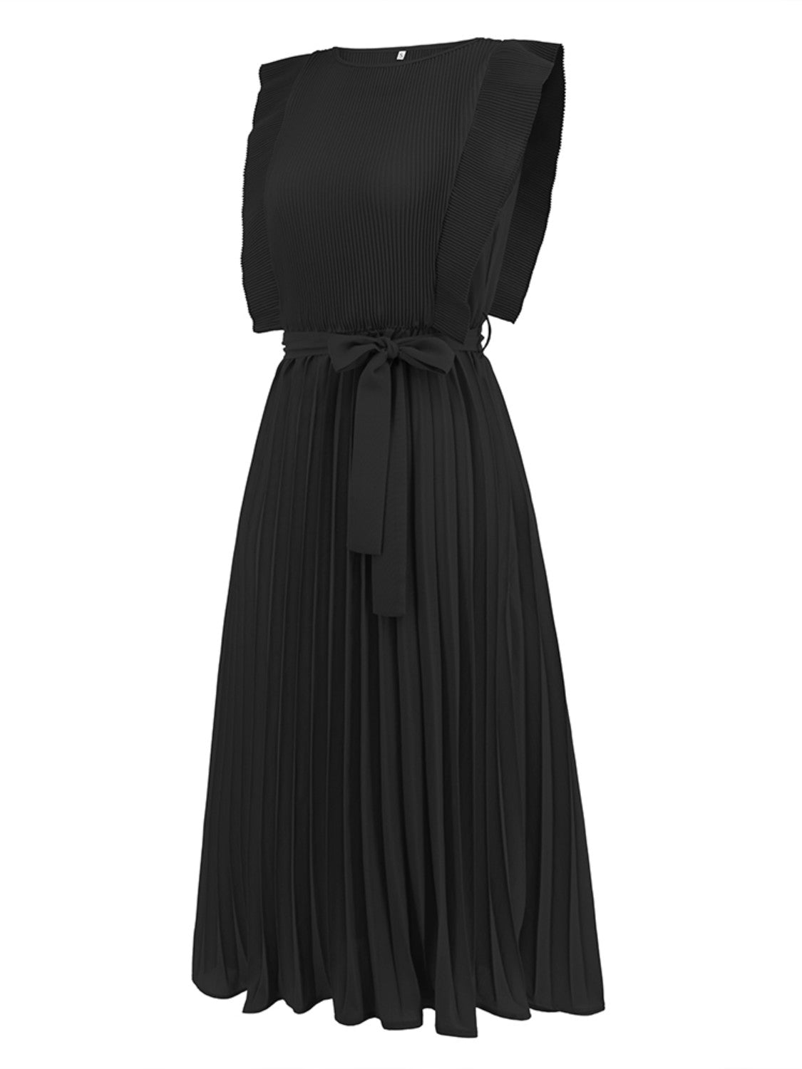 Tied Round Neck Pleated Midi Dress-VMA Specialties Boutique