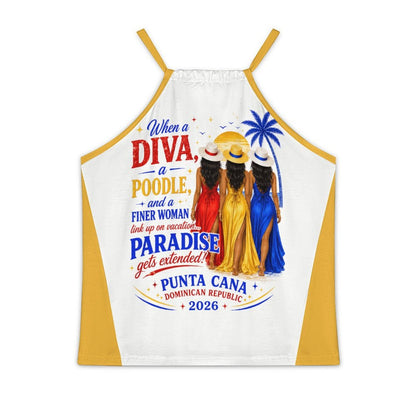Paradise Just Got Extended! Design Women's Halter Tank Top- Gold
