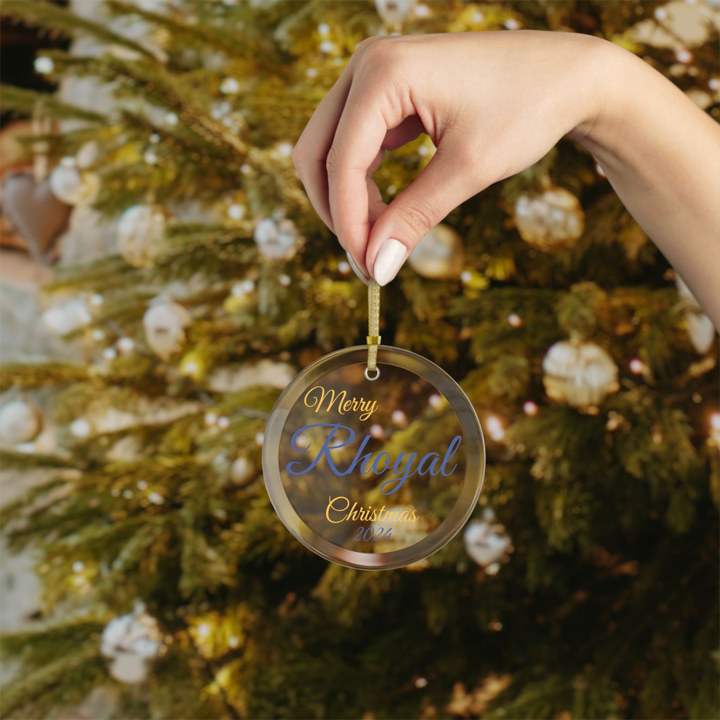 Glass Ornaments Merry Rhoyal Christmas 2024 Royal Blue and Yellow Sorority Inspired Ornament