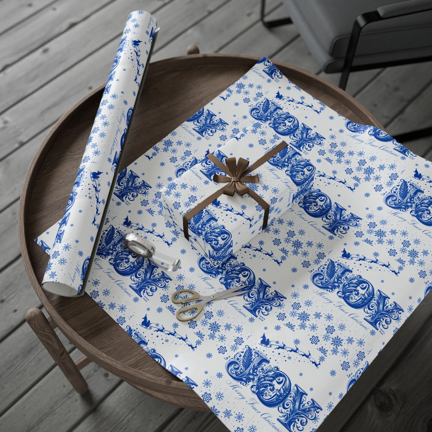 Wrapping Paper, Joy Since 1920 Zeta Inspired Christmas Gift Wrap, Royal Blue and White, Have a Merry Finer Christmas, Holiday