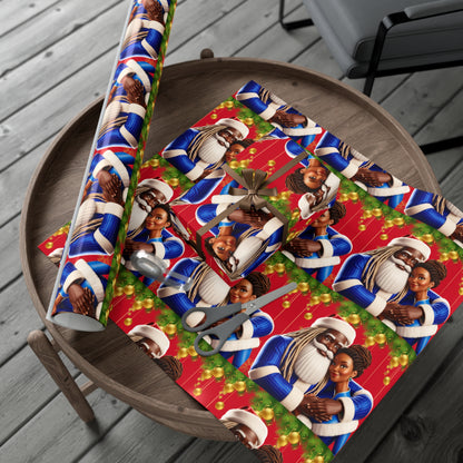 Wrapping Paper Black Santa and Mrs Hint of Ble
