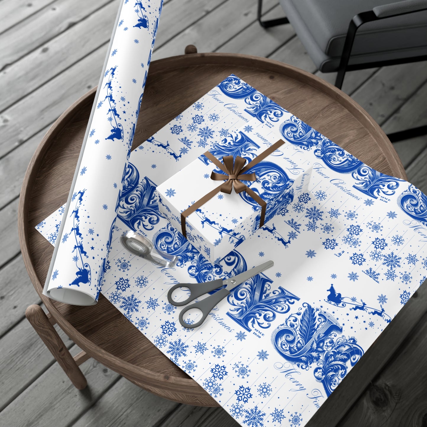 Wrapping Paper, Joy Since 1920 Zeta Inspired Christmas Gift Wrap, Royal Blue and White, Have a Merry Finer Christmas, Holiday